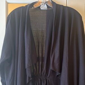 1X Worthington Black Open-Front Shrug Sweater Cardigan curtain hem